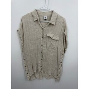 Cabi 5951 beige cap sleeve Top sz M Beige Linen Blend Metallic Stripe Button Up